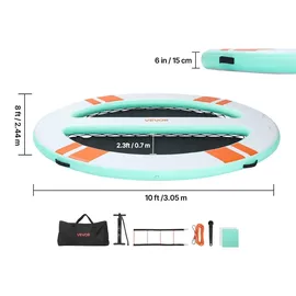 Vevor Aufblasbares Schwimmdock, 3,05x2,44 m, Schwimmplattform mit Rutschfester Oberfläche, Tragetasche & Abnehmbarer Leiter, Schwimmende Insel, Wasserplattform für Pool, Strand & Meer, Oval