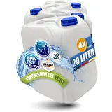 Kosmetex 4X Kanister 20L, Geschmacksneutral, Wasserkanister für Wasser & Getränke | lebensmittelecht & BPA frei, für Outdoor, Camping, Haushalt & Gewerbe | Made in Germany