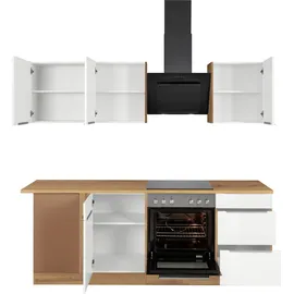 kochstation Winkelküche L-Form 220 cm weiß hochglanz