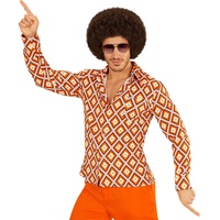 70er Jahre Retro Hemd mit und ohne Muster Disco Herren Kostüm Siebziger Schlager, Größe:S/M, Farbe:Rhombus