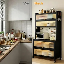 Costway Küchenschrank hoch, mit Rollen, Schwarz