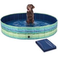 Navaris Hundepool Planschbecken faltbar - Ø 160 x 30 cm - Hunde Pool aus Kunststoff - Agility Hundespielzeug - Hundeschwimmbecken - Palmen Print