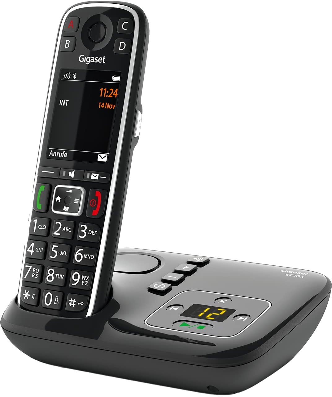 Gigaset E720A - Schnurloses Premium Senioren DECT-Telefon mit Anrufbeantworter - sprechende Wähltasten - Nummernansage & Namensansage - Anrufübertragung per Bluetooth 4,2 - schwarz