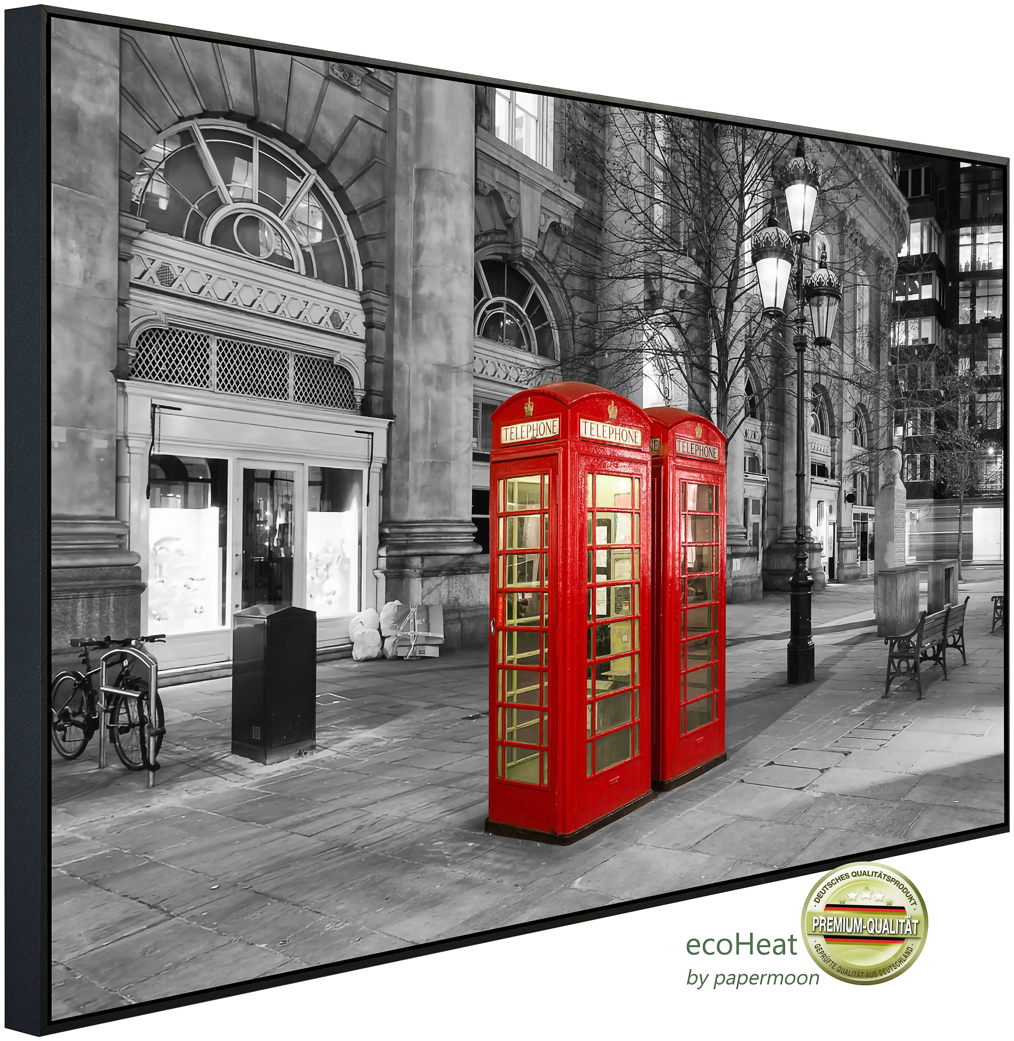 PAPERMOON Infrarotheizung "Telefonzelle, London" Heizkörper Gr. B/H/T: 100 cm x 60 cm x 2,5 cm, 600 W, bunt (kunstmotiv im aluminiumrahmen) Heizkörper
