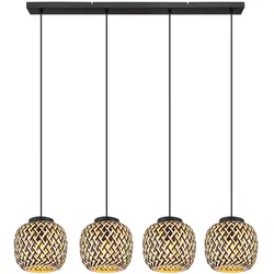 Wohnzimmerlampe Boho Stil Pendellampe Bambus Hängeleuchte Esstischlampe, Geflecht, 4x E27 Fassungen, LxBxH 100x20x120 cm