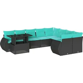 vidaXL 10-teiliges Gartensofa-Set mit Kissen, schwarzes Polyrattan