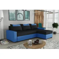 Fun Möbel Ecksofa Schlafsofa Sofa HEDVIG LUX Manila Blau- Schwarz Ottomane Rechts