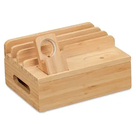 Relaxdays Ladestation, für Apple Watch, Bambus, HxBxT 11 x 17 x 13 cm, Handystation, Tablethalter, Uhrenständer, natur