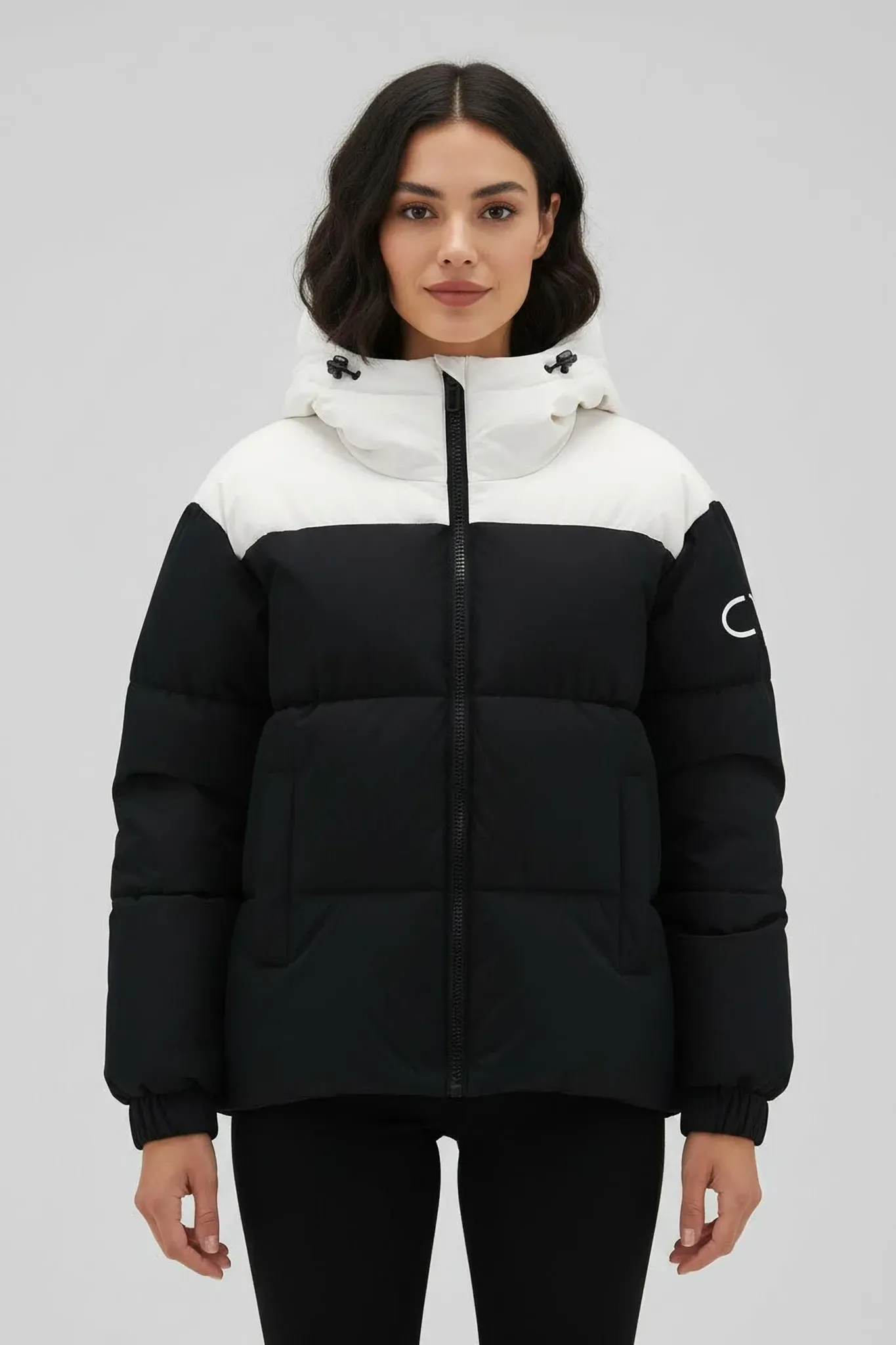 Winterjacke CMP, Damen, Gr. L, nero, ivory, Obermaterial: 100% Polyester. Futter: 100% Polyester. Wattierung: 100% Polyester, Jacken Winterjacke, mit fester Kapuze, leichtes Material, sportlicher Stil
