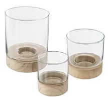 ATMOSPHERA CREATEUR D'INTERIEUR Atmosphera - Set aus 3 Windlichtern Sommer - Glas und Holz - Transparent