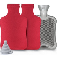 Wärmflasche mit Bezug 2 Liter, Anstore Wärmeflasche Set Weich Wärmflasche Groß Kinder Wärmflaschen für Nacken und Schulter, Bettflasche, Nackenwärmflasche, Rot