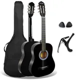 3rd Avenue XF 3/4 Flamencogitarren-Starterset in Junior-Größe für Kinder, Konzertgitarre mit Nylonsaiten, mit Gigbag, Kapodaster und Plektren – in Schwarz