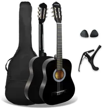 3rd Avenue XF 3/4 Flamencogitarren-Starterset in Junior-Größe für Kinder, Konzertgitarre mit Nylonsaiten, mit Gigbag, Kapodaster und Plektren – in Schwarz