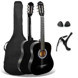 3rd Avenue XF 3/4 Flamencogitarren-Starterset in Junior-Größe für Kinder, Konzertgitarre mit Nylonsaiten, mit Gigbag, Kapodaster und Plektren – in Schwarz