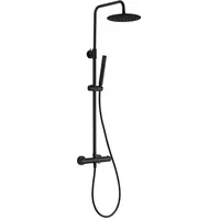 Aloni Thermostat-Duschgarnitur mit Kopfbrause Handbrause schwarz rund
