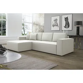 Fun Möbel Ecksofa Schlafsofa Sofa CONOR PREMIUM Kunstleder Soft Weiß Ottomane Links - Weiß