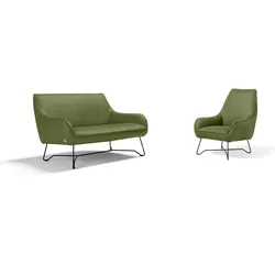 Polstergarnitur EGOITALIANO "Namy, Designobjekt mit hohem Sitzkomfort und toller Detailverarbeitung", grün (kiwi), Luxus-Microfaser BLUSH, Sitzmöbel-Sets, Set aus 2-Sitzer und Sessel, edles Metallgestell