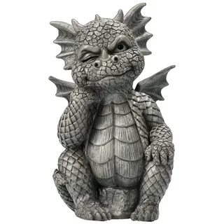 Figuren Shop GmbH Gartenfigur Gartenfigur - Der Denker Drache klein - Fantasy Dekoration Garten grau