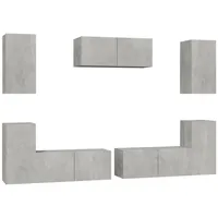 VidaXL 7-tlg. TV-Schrank-Set Betongrau Holzwerkstoff