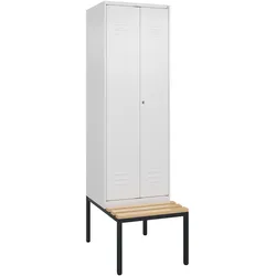 C+P Doppel-Spind Classic PLUS Buche untergebaute Bank 2 Abteile, HxBxT 212x60x82cm, Zylinderschloss, Verkehrsweiß von PROREGAL