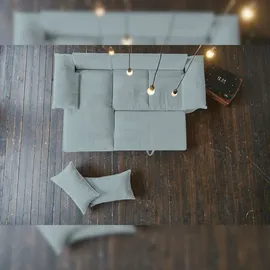 KAWOLA Sofa DAMETO Ecksofa Bettsofa Schlafsofa mit Stauraum Cord hellblau