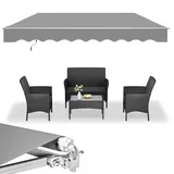 UISEBRT Markise Balkon 360x300cm - Gelenkarmmarkise Klemmmarkise Sonnenmarkise Sonnenschutz, Hellgrau