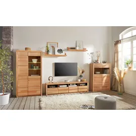 Home Affaire Wohnwand HOME AFFAIRE "Silkeborg", beige (kernbuche teilmassiv), Holzwerkstoff Kernbuchefarben (Korpus)/ Massivholz Kernbuche (Front), Holz teilmassiv, Kastenmöbel-Sets, Wohnwand, teilmassiv mit schöner, griffloser Optik