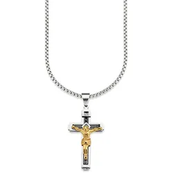 Kette mit Anhänger BRUNO BANANI "Schmuck Geschenk, Halskette Kreuz Venezianerkette Gravur INRI", silber (edelstahlfarben), Halsketten, Herren, Edelstahl, L: 55cm B: 3mm, B:3mm