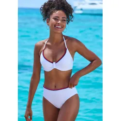 Bügel-Bikini-Top S.OLIVER "Junis", Damen, Gr. 40, Cup E, weiß, Recycling-Polyamid, unifarben, kontrastfarbene Details, Bikini-Oberteile, mit geflochtenen Details