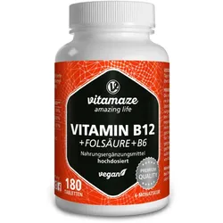 Vitamaze Vitamin B12 hochdosiert + B9 + B6 Tabletten zur Förderung des physischen und psychischen Gleichgewichts 180 TABL