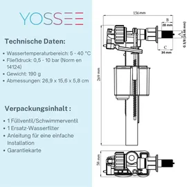 YOSSEE Universelles Füllventil/Schwimmerventil für Kunststoff- und Keramik-Spülkasten