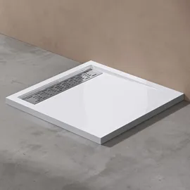 doporro Duschtasse Duschwanne 90x90x5cm flach aus Acryl in Weiß Quadratisch inkl. Ablaufgarnitur Al02 Din-anschlüsse für bodenebene Montage geeignet Xetro04w