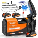 Vastar 6 Zoll Mini Akku Kettensäge, Einhand Elektrisch, Elektro Astsäge Motorsäge mit 2 * 24V 2000mAh Akku und 2 Ketten, Spritzwassergeschützte Brille, Rutschfeste Sicherheitshandschuhe