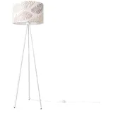 Paco Home Stehlampe Leselampe Wohnzimmer Deko Büro Dreibein Lampenschirm Rund Stoff Lampe Blumen Muster Jungle E27, Farbe:Design 1 (Ø45,5 cm), Leuchtenart/Farbe:Stehleuchte Dreinbein - Weiß