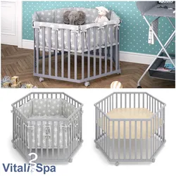 VITALISPA Laufgitter 6-eckig grau mit Laufgittereinlage Laufstall Krabbelgitter