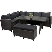 Mendler Poly Rattan Garnitur HWC-E96, Garten-/Lounge-Set Sitzgruppe, Spun Poly halbrundes Rattan anthrazit, Kissen anthrazit