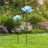 Xiyocadt 2 Stück Vogeltränke, 90-65cm Gartenstecker Metall Gartendeko, Vogeltränke Stehend Insektentränke für Frühling Sommer Garten (Himmelblau-2 Stück)