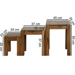 FineBuy Design Sheesham 3-teiliger Satz Beistell Tisch Massivholz Couchtisch