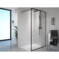 Duschtrennwand Seitenwand italienische Dusche - 140 x 200 cm - Sicherheitsglas - Schwarz matt - AMBERI