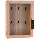 Schlüsselkasten KEYBOX, B 19,5 cm, H 26 cm, Braun, MDF, (1 St), Holz mit Aufschrift, mit 6 Haken braun