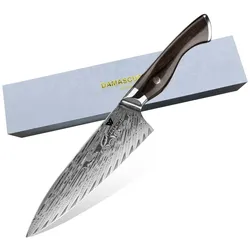 WOLFCUT - Damaskus Ōkami Chefmesser mit Ebenholzgriff 21 cm Klinge 73-lagiger Damaszenerstahl mit Edler Verpackung