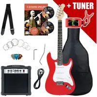 Rocktile ST-Pack Komplettset E-Gitarre Red (Verstärker, Stimmgerät, Tremolo, Tasche, Kabel, Gurt, Plecs, Ersatzsaiten und Schule mit CD/DVD)