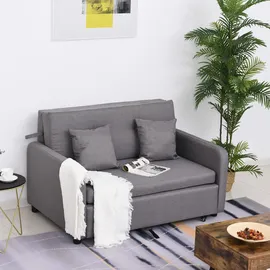 Homcom Schlafsofa, mit Stauraum, Wurfkissen, Armlehne, 2er-Sofa mit Schlaffunktion, Leinenoptik, Gepolstert Couch mit Rollen für Wohnzimmer, Sofas & Couches, Schlafsofas