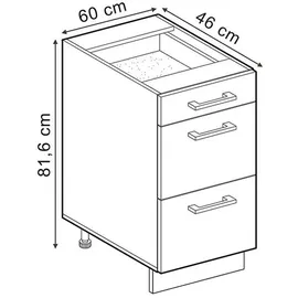 Vicco Küchenunterschrank Schwarz 60 cm mit Schubladen, ohne Arbeitsplatte