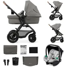 Kinderkraft MOOV2 AIR Kinderwagen 3 in 1 Kinderwagenset bis 26 kg mit Kindersitz I-SIZE 40-75 cm, Buggy Funktion, Liegeposition verstellbar, Große ausziehbare Verdeck, Aufblasbare Räder, Hellgrau