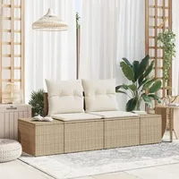 vidaXL 2-Sitzer Garten-Sofa mit Kissen Beiges Polyrattan