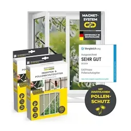 EasyMaxx Fliegengitter für Fenster mit Pollenschutz & Magic Click | Moskitonetz zuschneidbar für alle Fenster bis 150x130cm | Einfache Montage mit 12 Magneten - kein Bohren oder Schrauben [2 Stück]