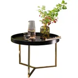 KADIMA DESIGN Sofatisch LIA Rund: Retro Stil, Metallgestell, abnehmbares Tablett, Anti-Rutsch-Noppen, Gold/Schwarz oder Kupfer/Weiß.