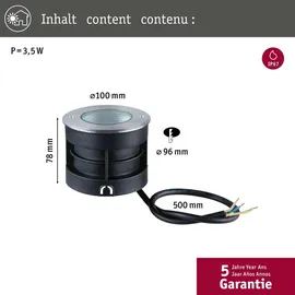 Paulmann Bodeneinbauleuchte Aluminium Ø 10 cm 3,5W 3000K 160lm IP67 grau
