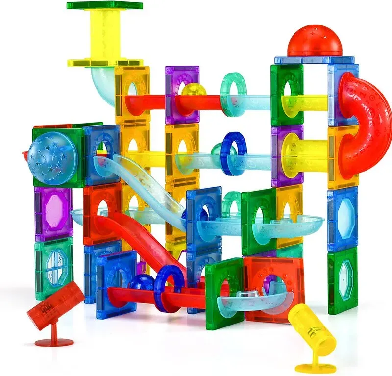 Tokky 3D Transparente Magnetische Bausteine 110-teilige Leuchtende Kugelbahn STEM Pädagogisches Zusammenbauspielzeug Stark Magnetisches ABS Sicheres Material Kreatives Bauset Exquisite Farbkartonverpackung G025